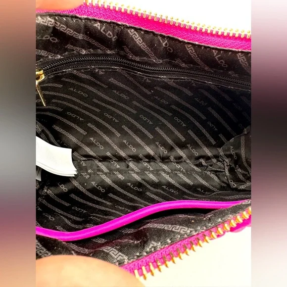 Aldo Hot Pink Quilted Chain Shoulder Bag w/ Coin Pouch & Removable Guitar Strap - Picture 9 of 10